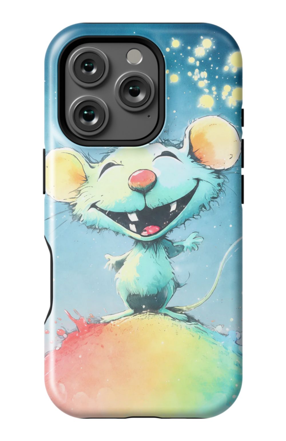 Joyful mouse on a colourful splash