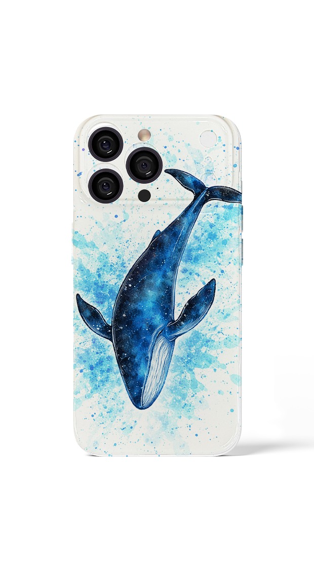 Whale in vibrant blue splashes